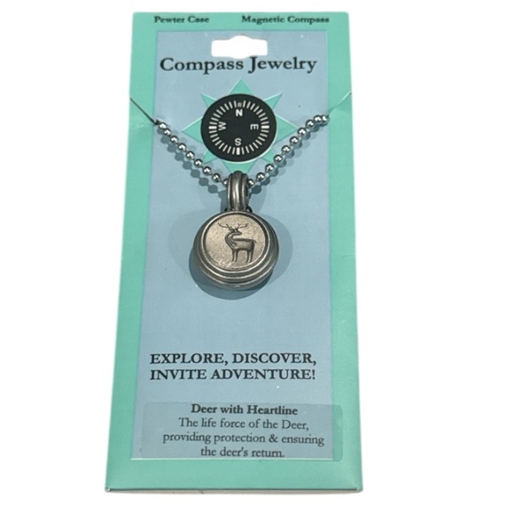 New Authentic Compass Jewelry Silver Working Compass Necklace deer design - Picture 1 of 7